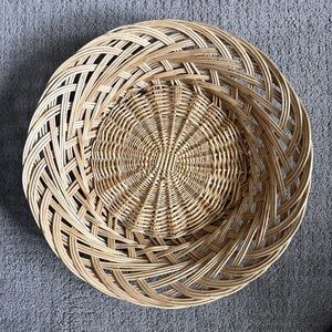Round Blonde Rattan Wicker Basket Tray